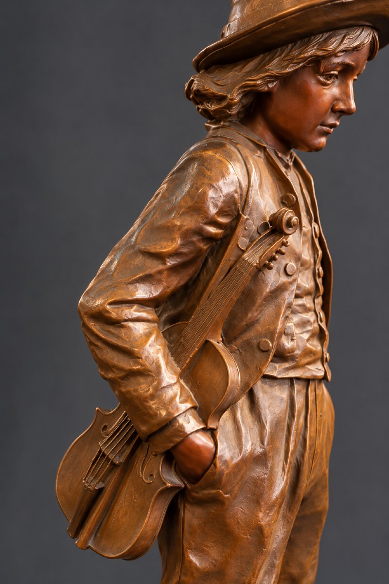 Jean Garnier (1853-1930) – Le Jeune Violoniste – Bronze à patine brune – XIXe siècle-photo-2