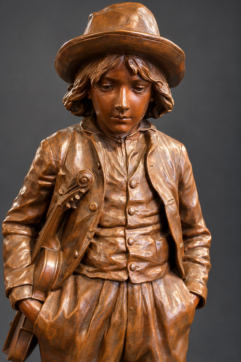 Jean Garnier (1853-1930) – Le Jeune Violoniste – Bronze à patine brune – XIXe siècle-photo-4