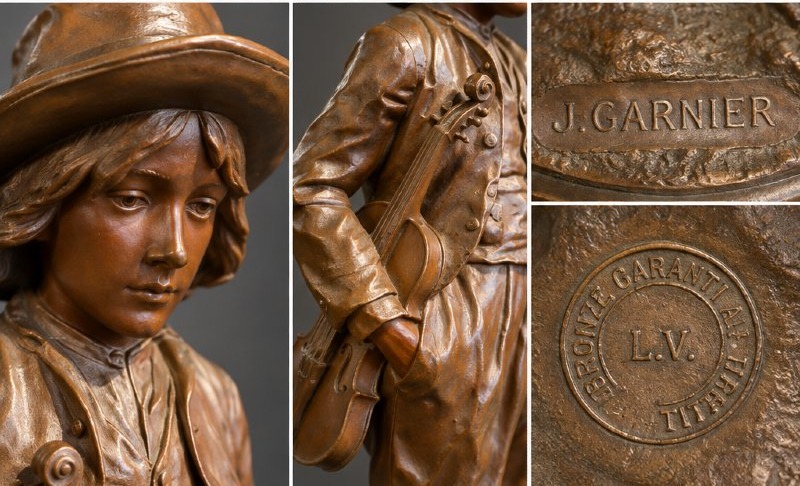 Jean Garnier (1853-1930) – Le Jeune Violoniste – Bronze à patine brune – XIXe siècle-photo-3