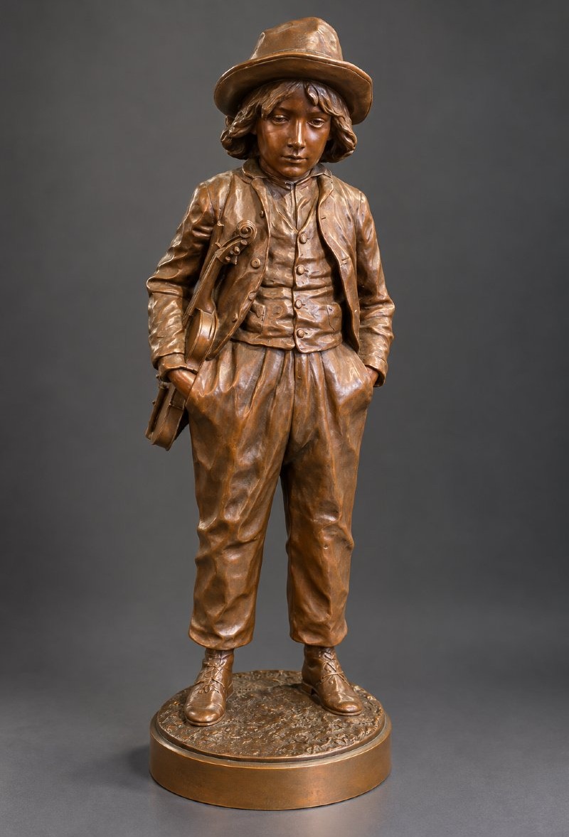 Jean Garnier (1853-1930) – Le Jeune Violoniste – Bronze à patine brune – XIXe siècle