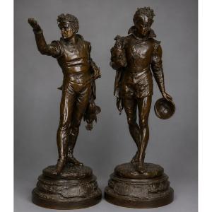 Pair Of Bronzes With Brown Patina – Auguste Louis Lalouette (1826–1883) French Sculptor.