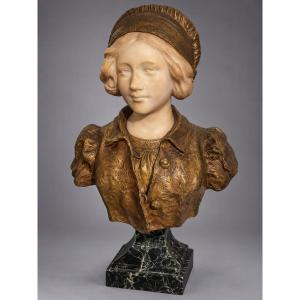 Affortunato Gory (1895-1925) – Buste de jeune femme – Marbre et bronze doré