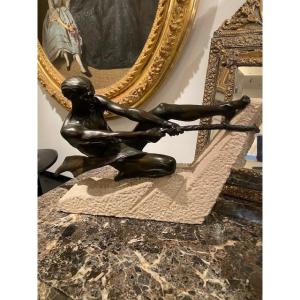 Max Le Verrier (1891-1973) - Art Deco Sculpture Of A Rope Athlete, France 1937
