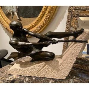 Max Le Verrier (1891-1973) - Art Deco Sculpture Of A Rope Athlete, France 1937