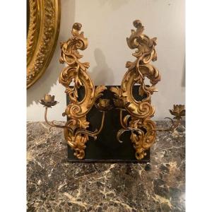 Paire d’appliques murales florentines en bois sculpté et doré – Style Rocaille, vers 1870