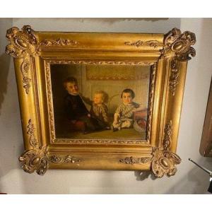 Germain Paget (1817-1884) - Interior Scene Of Auguste And Léon Paget With Armand Morel