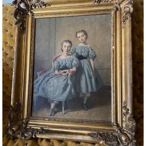 Germain Paget (1817-1884) – Double portrait de Berthe Goudard et de sa sœur