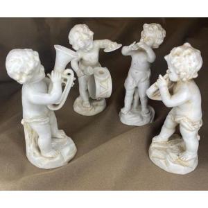 Müller, Fanfare Of Four Putti Musicians In Porcelain Biscuit 