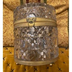 Rare Cut-glass Cookie Box Attributed To Creusot – Gilded Bronze Frame – Period