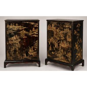 Paire de cabinets chinois en laque de Coromandel – Dynastie Qing, XIXᵉ siècle