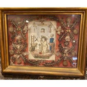 Rare reliquaire à paperolles – Arma Christi et instruments de la Passion – XVIIIe siècle