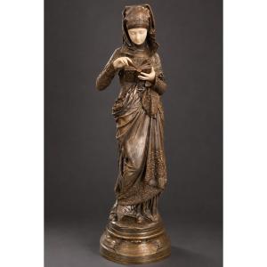 Albert-Ernest Carrier-Belleuse (1824-1887) – La Liseuse – Sculpture chryséléphantine – XIXe siè