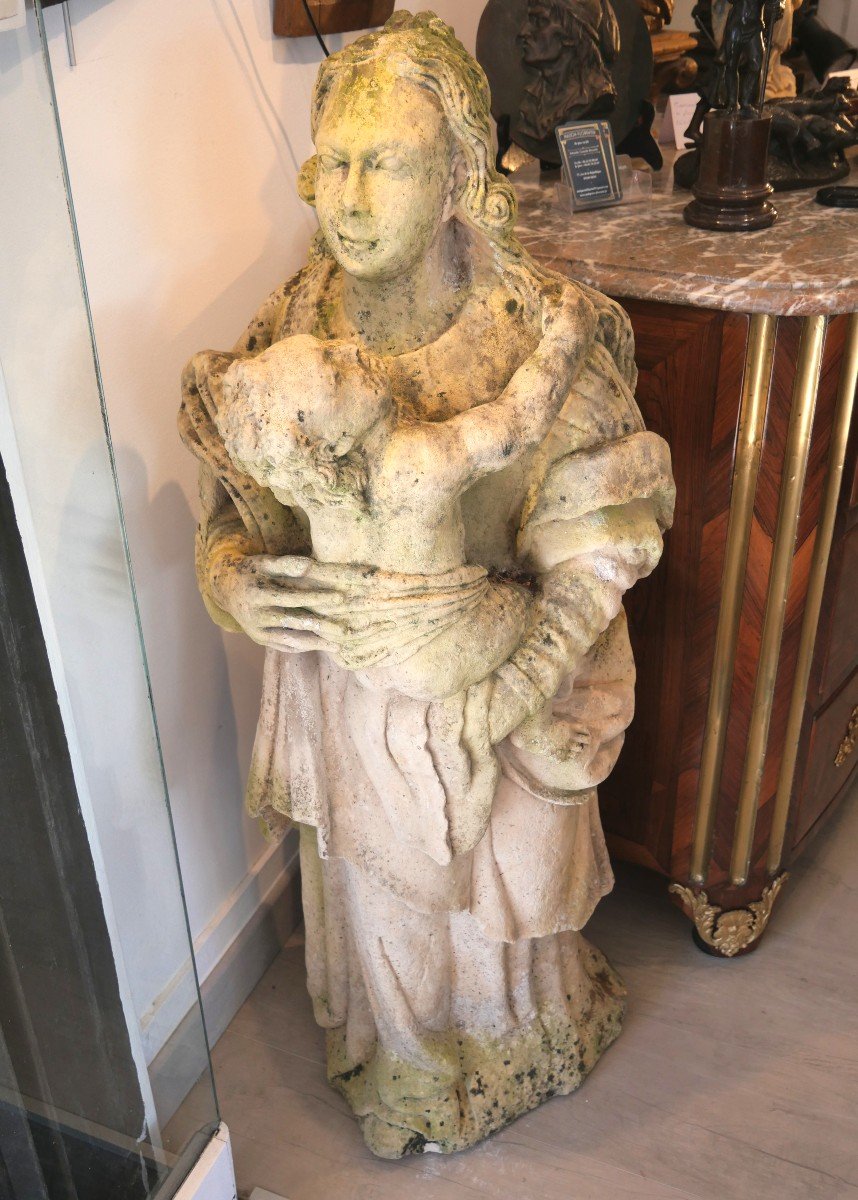Grande Vierge à l'Enfant En Pierre Calcaire 17e