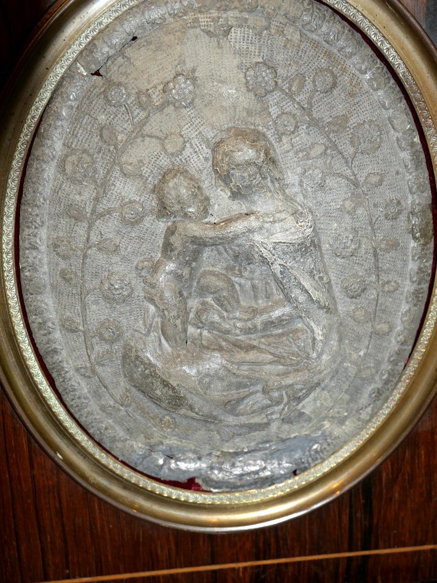 Médaillon En étain Vierge à l'Enfant 17e-photo-2