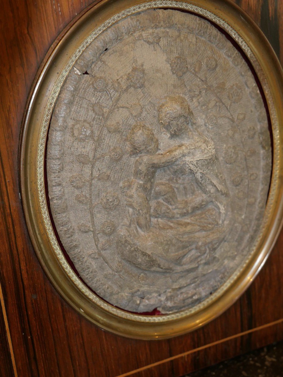Médaillon En étain Vierge à l'Enfant 17e-photo-3