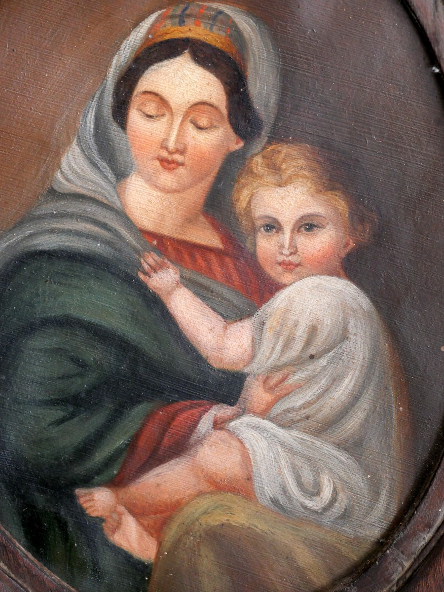 Vierge à l'Enfant Huile Sur Carton 19e-photo-2