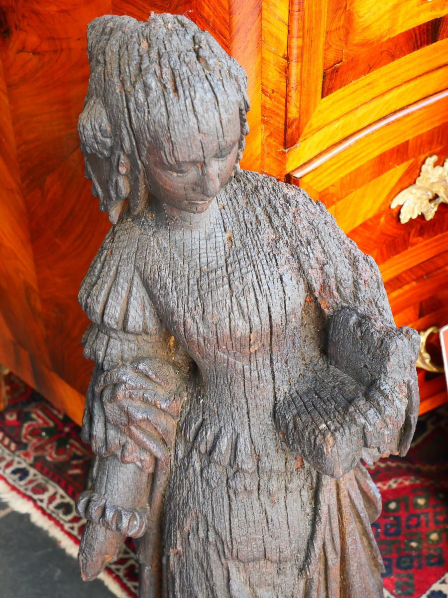 Sainte Femme En Bois Sculpté 17e-photo-3