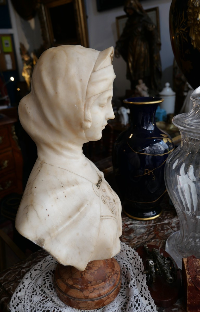 19th Century Marble Bust Of Joan Of Arc -photo-2