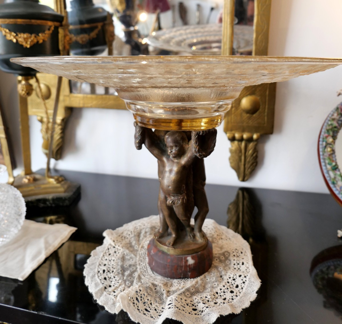 Frosted Glass Cup And Bronze Putti -photo-2