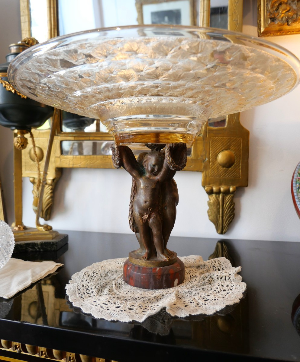 Frosted Glass Cup And Bronze Putti 