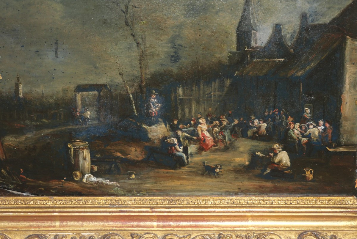 Banquet Scene Oil On Panel 17th Century-photo-2