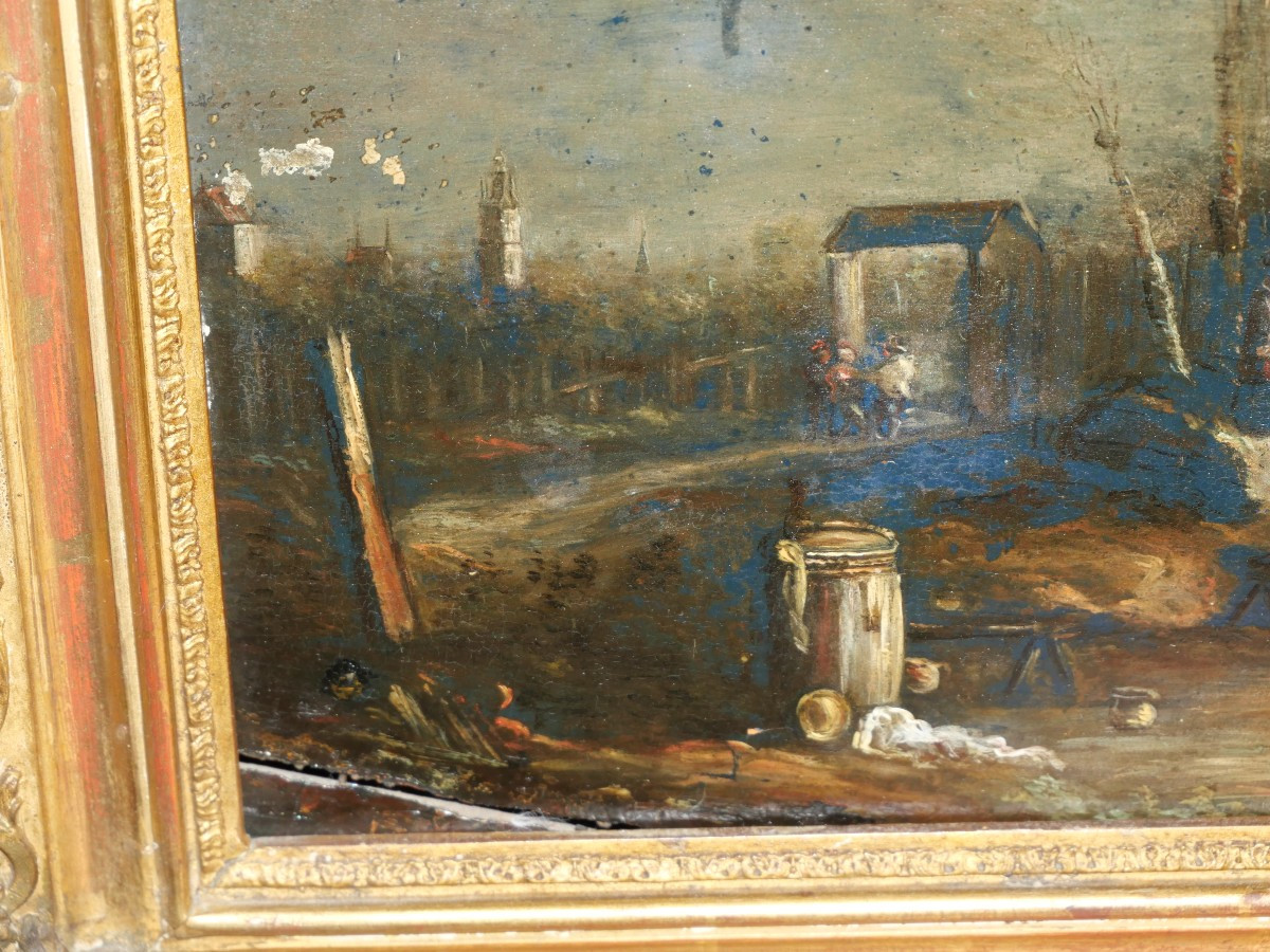 Banquet Scene Oil On Panel 17th Century-photo-3