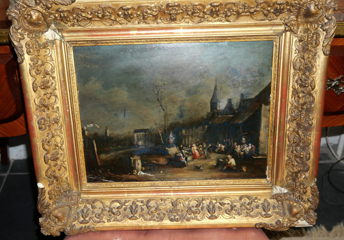 Banquet Scene Oil On Panel 17th Century