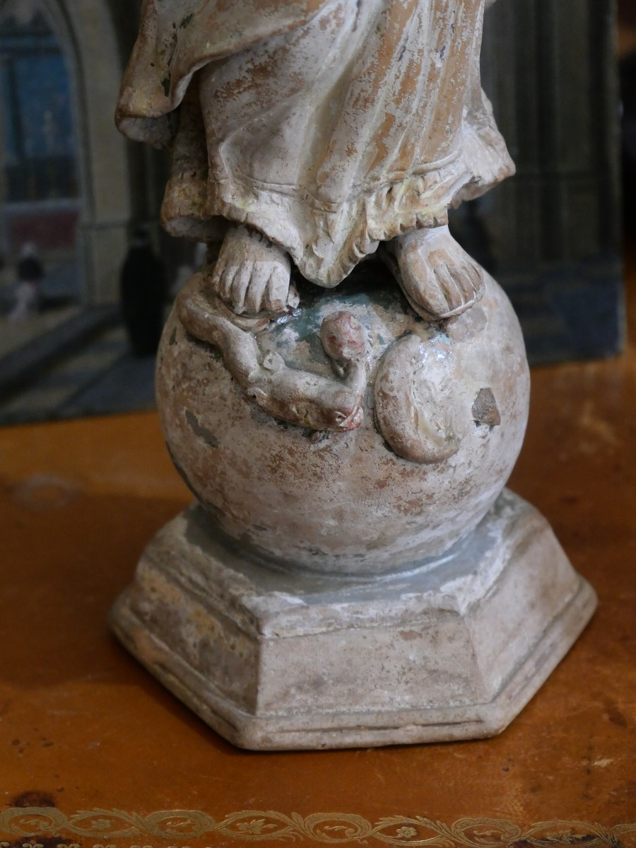 Terracotta Virgin Of Le Mans, 18th Century-photo-3