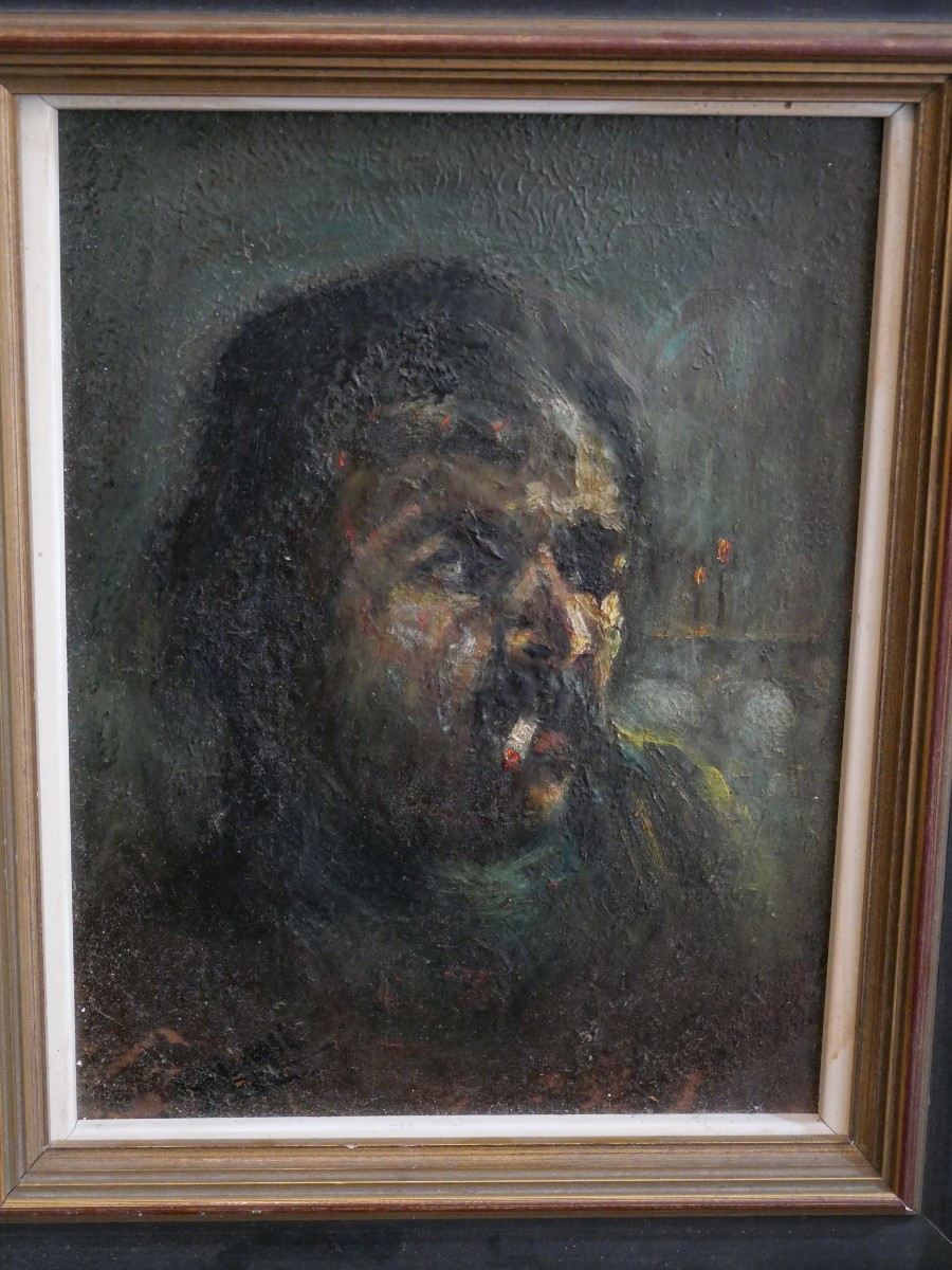 Homme à la cigarette huile sur isorel-photo-2