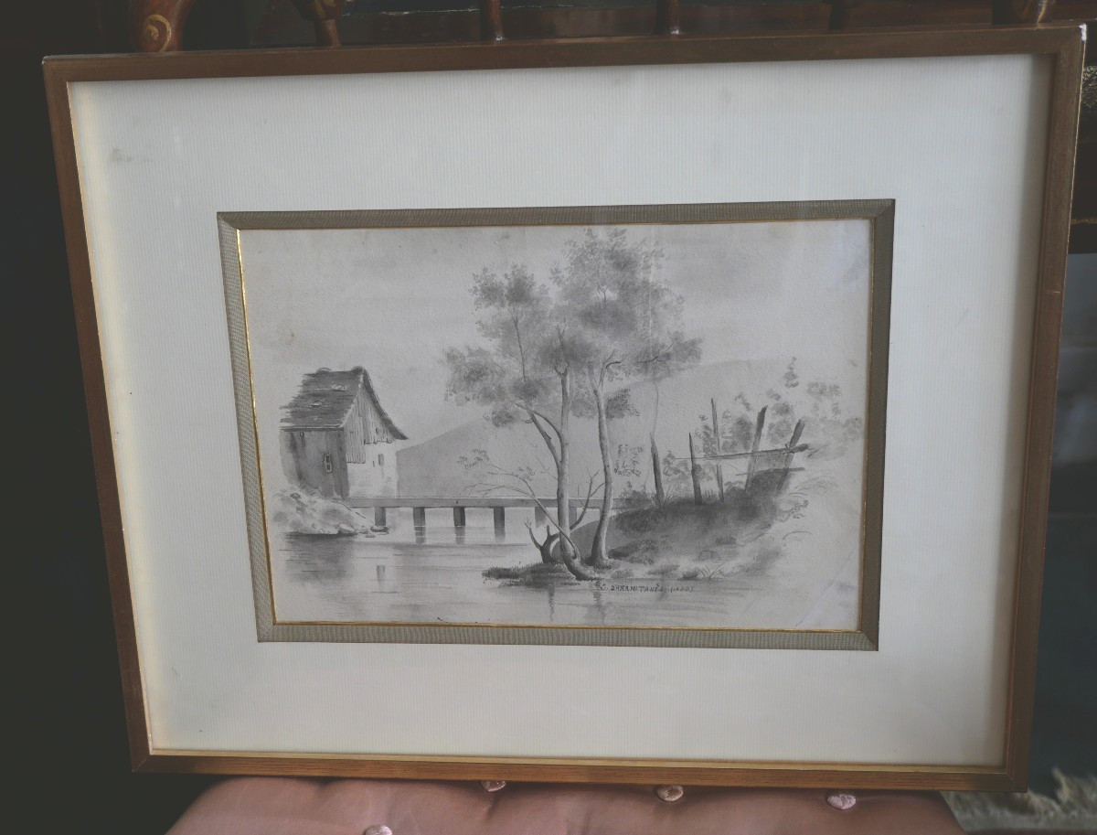 Dessin à l'encre paysage 1844-photo-2