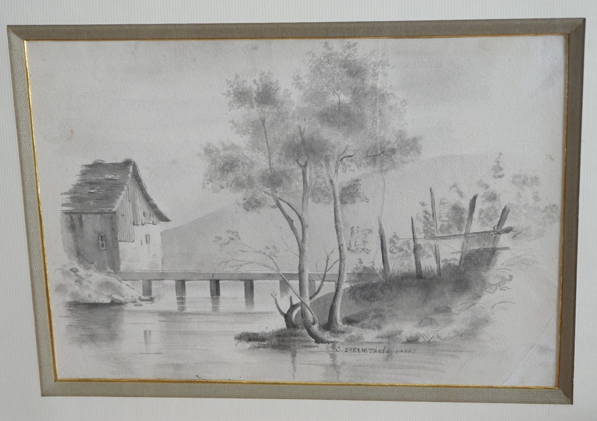 Dessin à l'encre paysage 1844