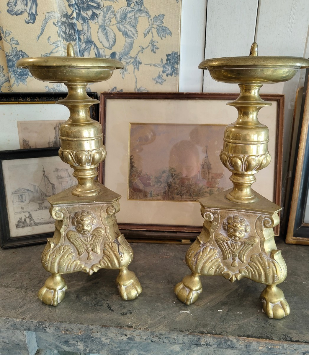 Pair Of Gilt Bronze Candlesticks 