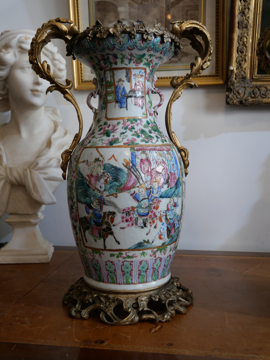 Paire de vases Chinois Monture en bronze 19e-photo-3