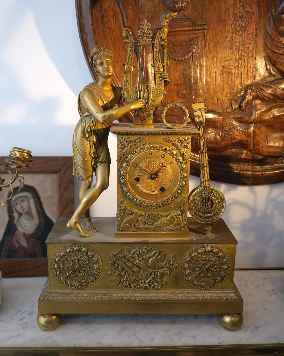 Pendule Restauration bronze argenté 19e