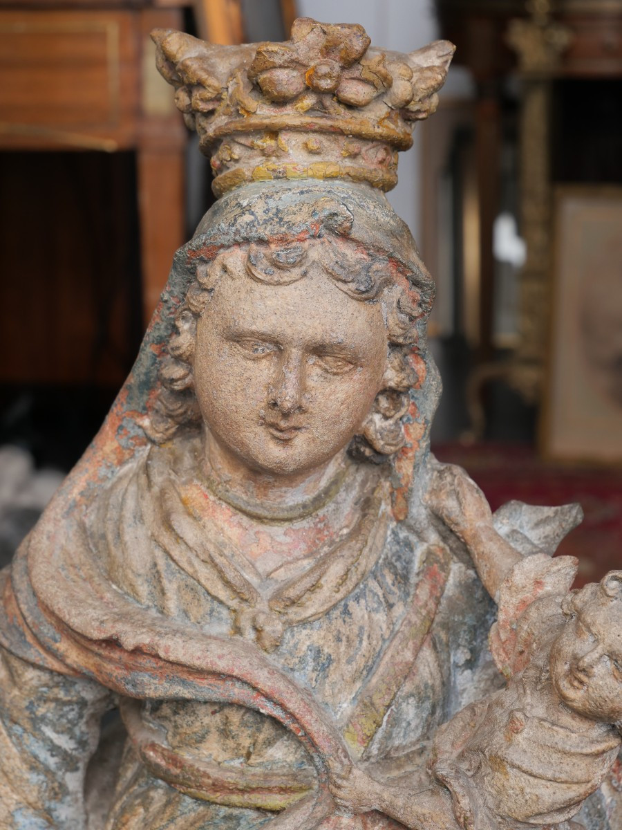 Vierge à l'enfant pierre sculpté 17e-photo-2