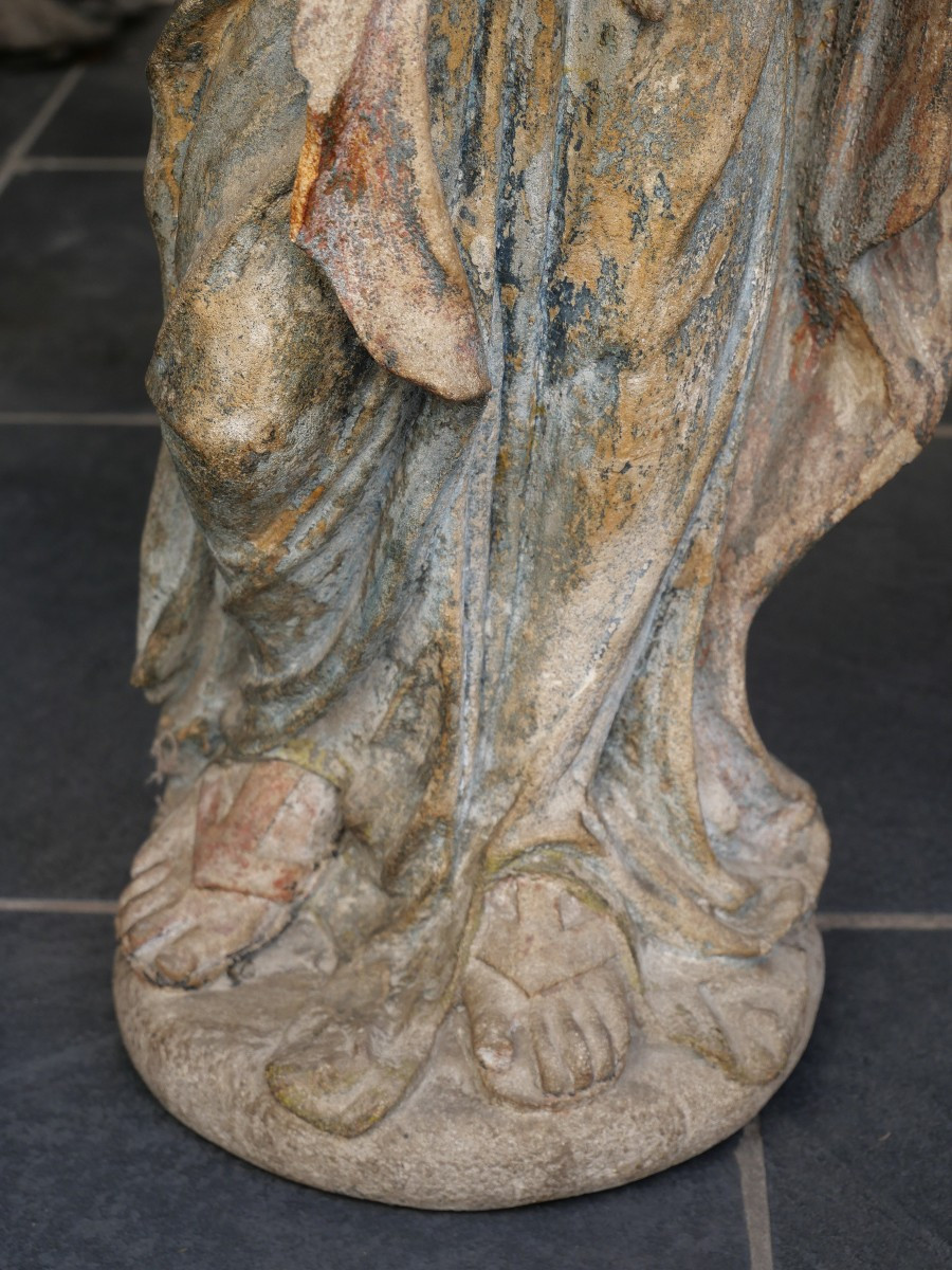 Vierge à l'enfant pierre sculpté 17e-photo-4
