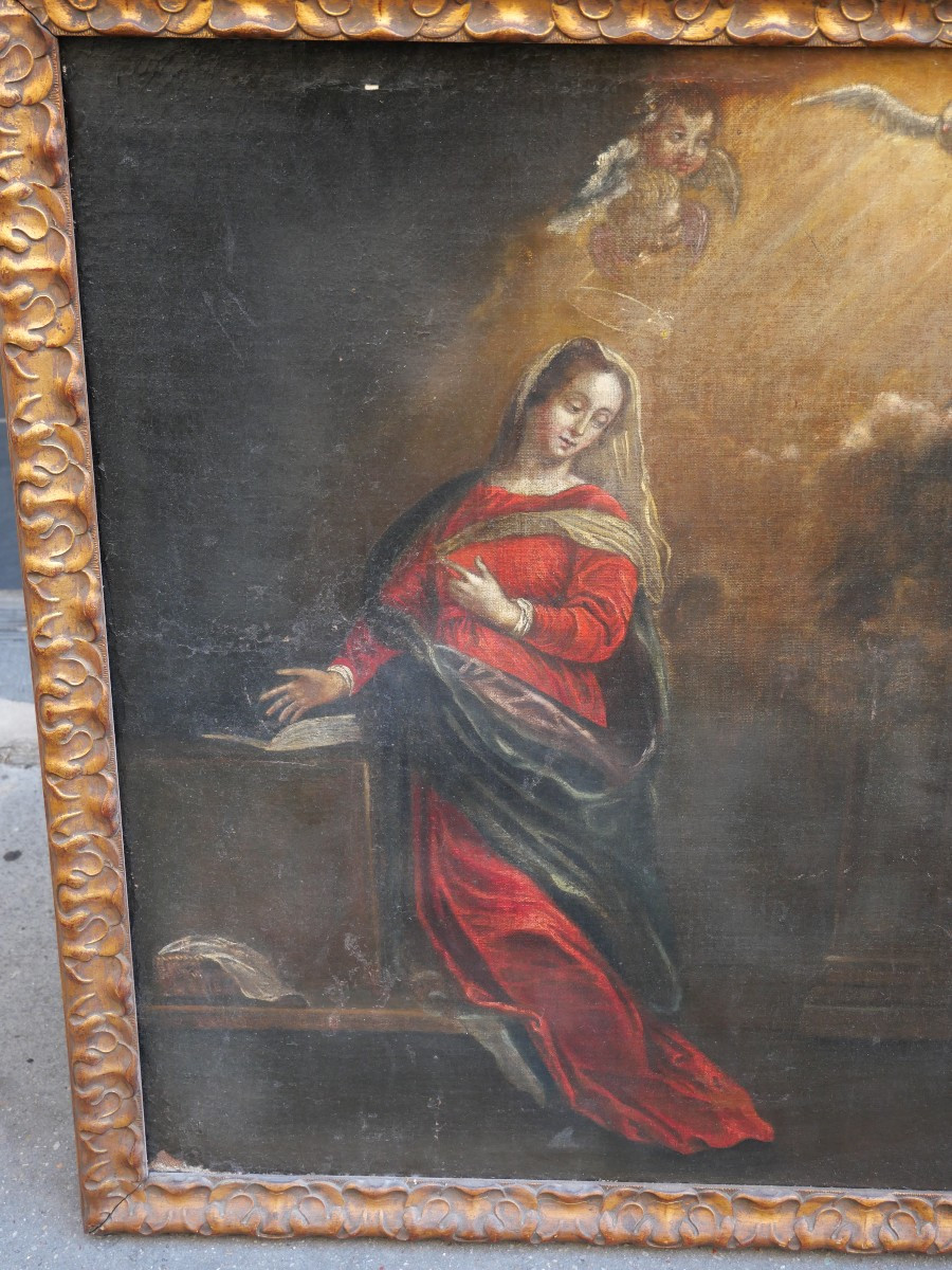 Annonciation Huile Sur Toile XVIIe -photo-3