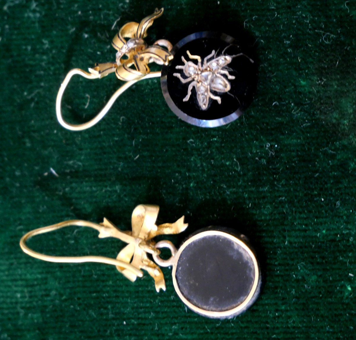 Pair Of Earrings Decorated With Bees, Late 19th Century-photo-2