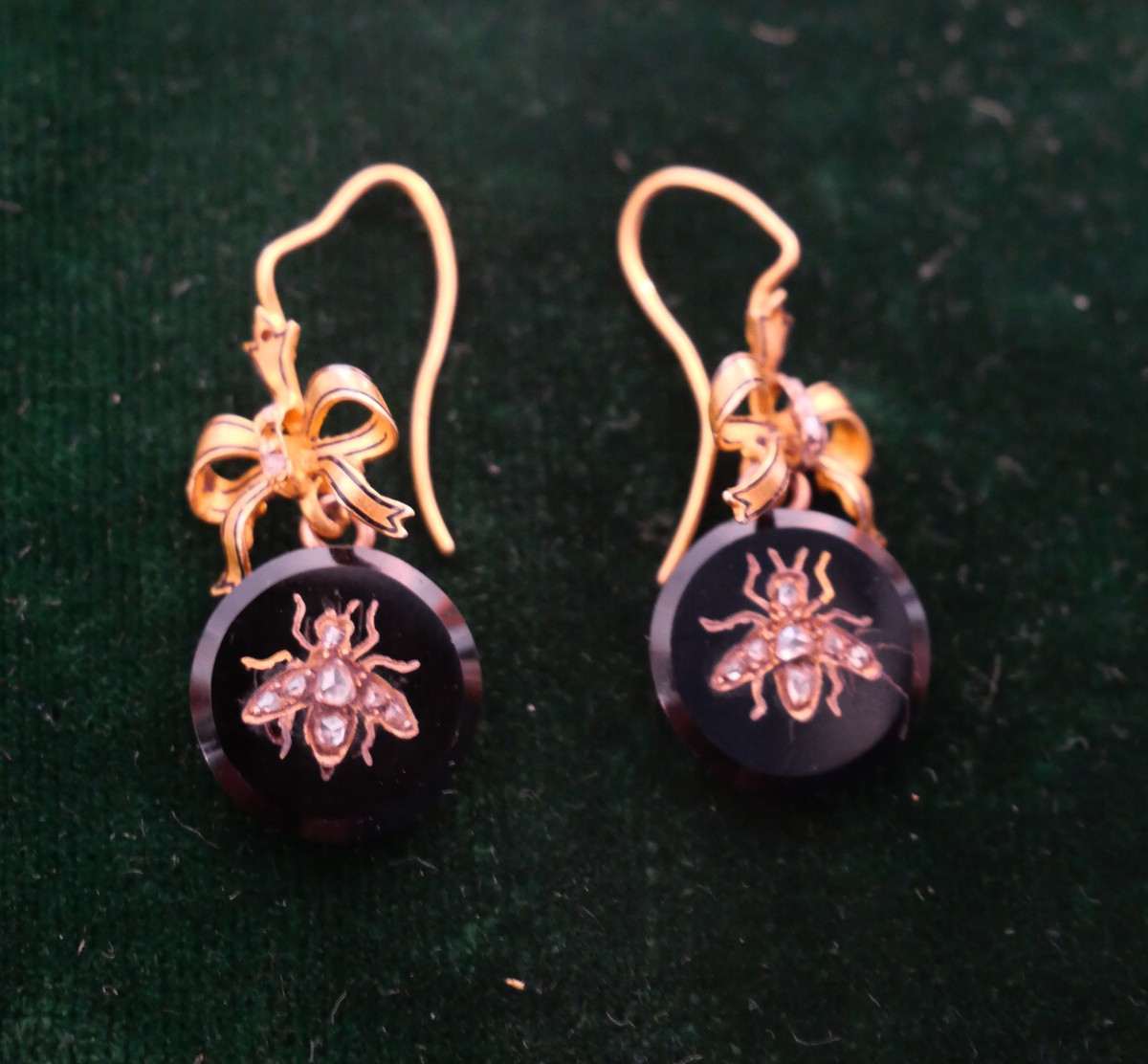 Pair Of Earrings Decorated With Bees, Late 19th Century-photo-4
