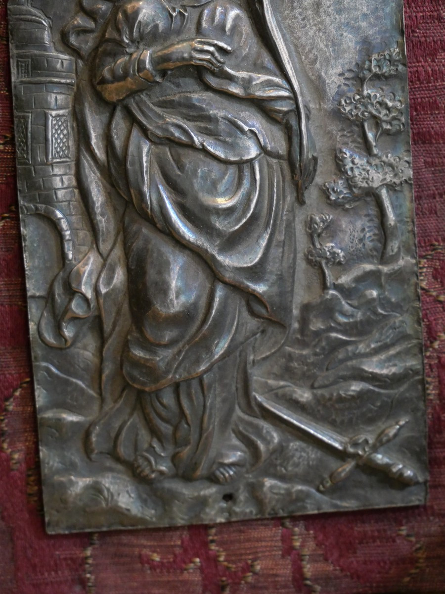 Saint Barbara On 18th Century Silver Plaque-photo-3