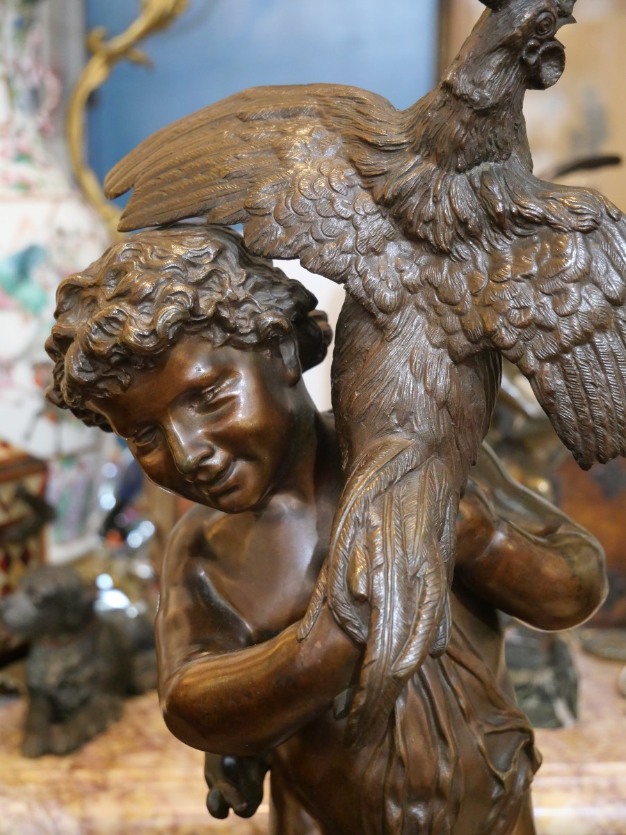 Emile Laporte Jeune garçon au coq  fin du 19e-photo-2