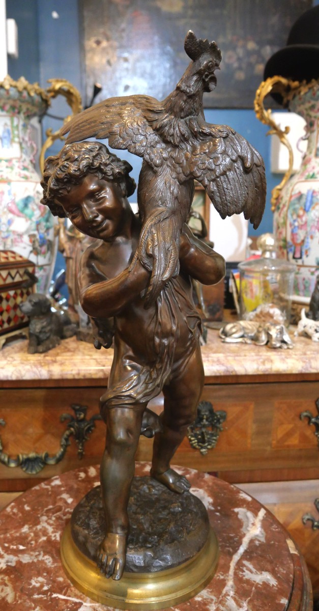 Emile Laporte Jeune garçon au coq  fin du 19e