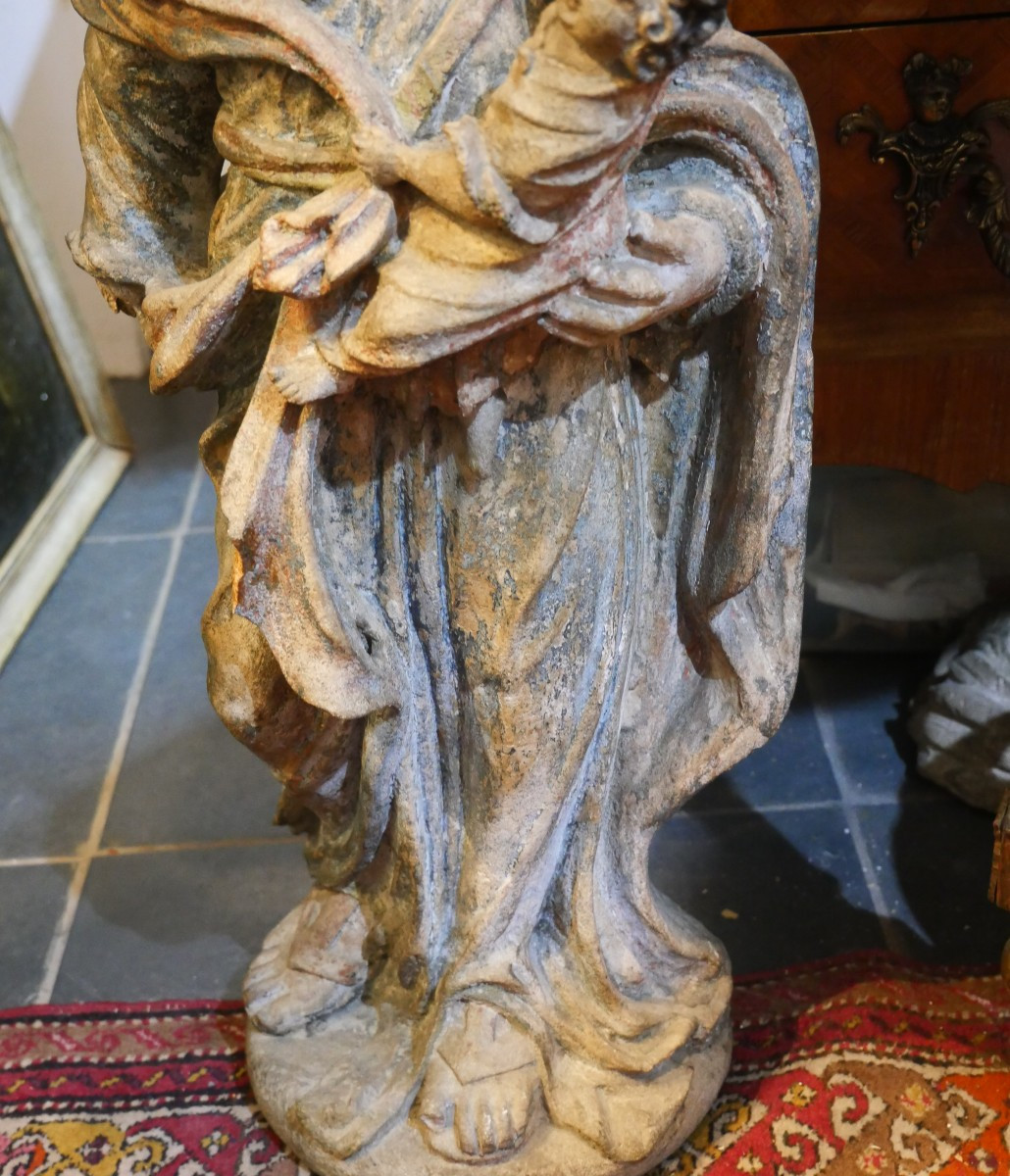 Virgin And Child In Carved Stone, 17th Century-photo-3