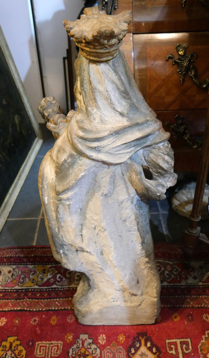 Virgin And Child In Carved Stone, 17th Century-photo-4