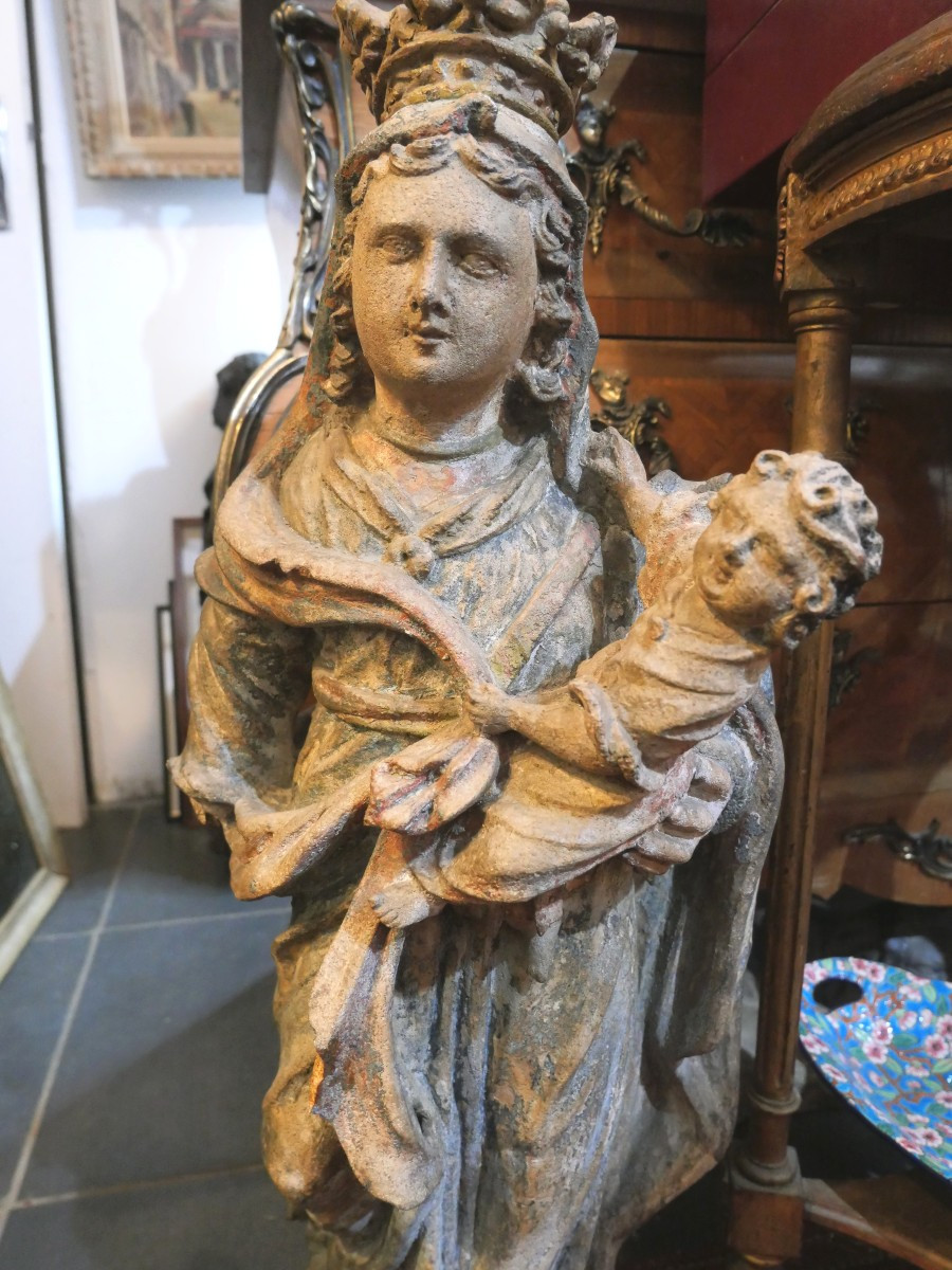 Virgin And Child In Carved Stone, 17th Century