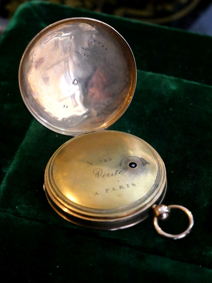 Early 19th Century Gold Pocket Watch With Rooster Motif -photo-2