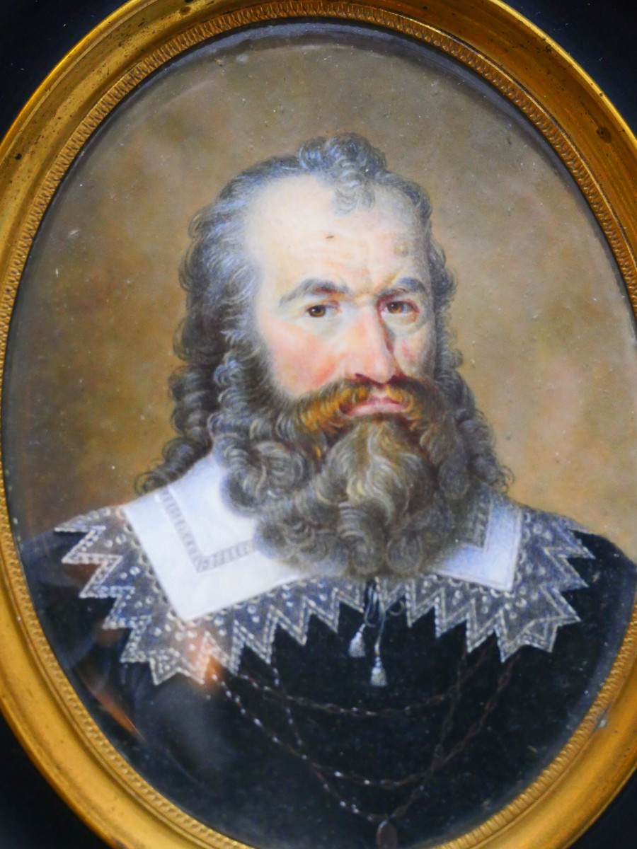 Large Miniature Of A Bearded Man, 19th Century-photo-2