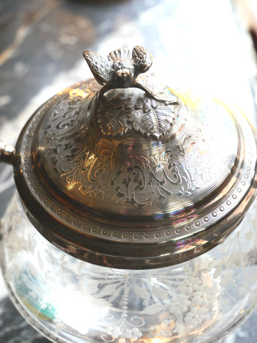 Pot à sucre argent et cristal fin 19e-photo-2
