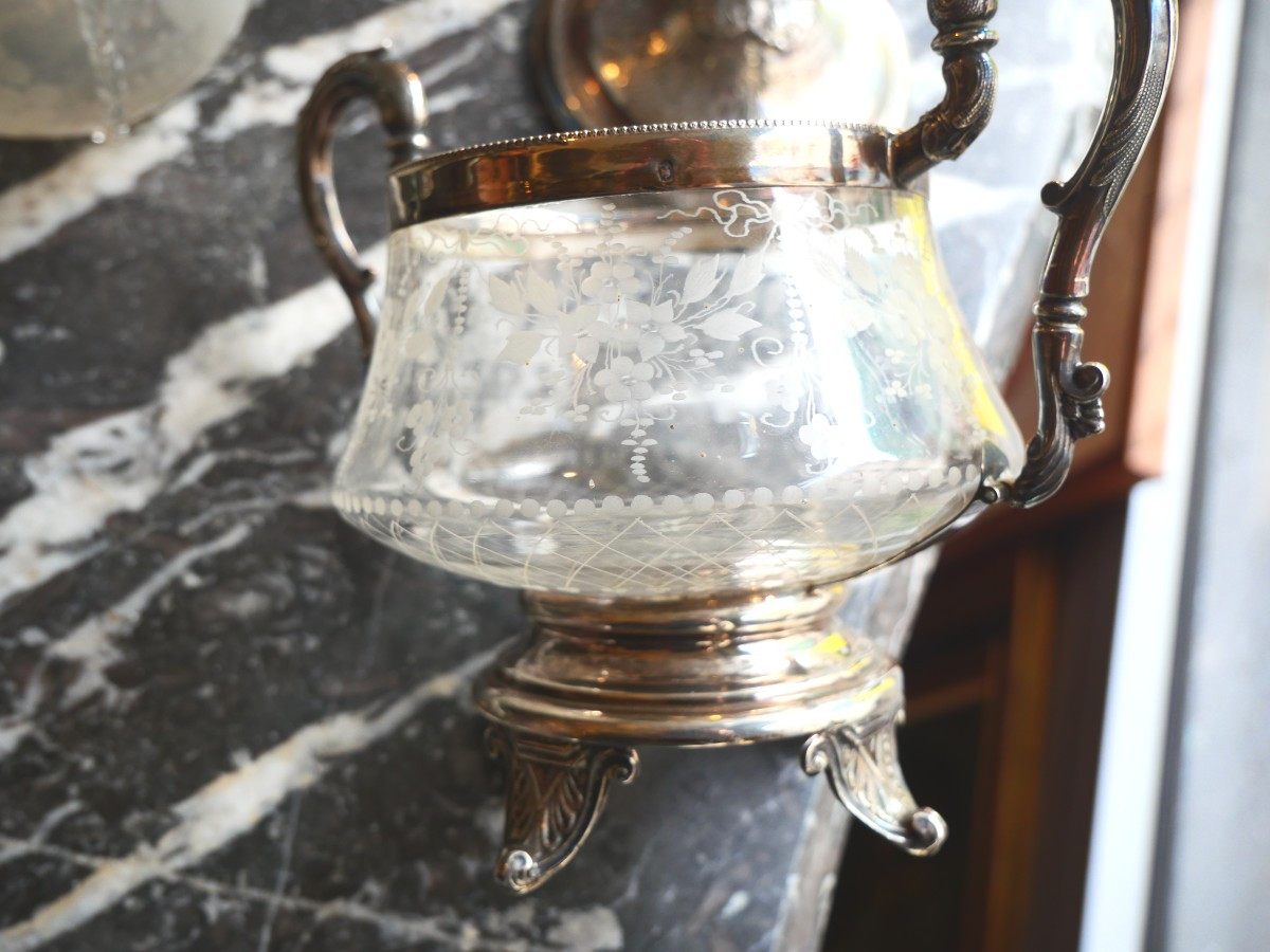Pot à sucre argent et cristal fin 19e-photo-4