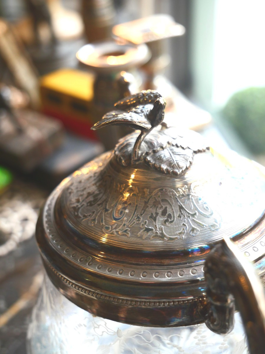 Pot à sucre argent et cristal fin 19e-photo-2